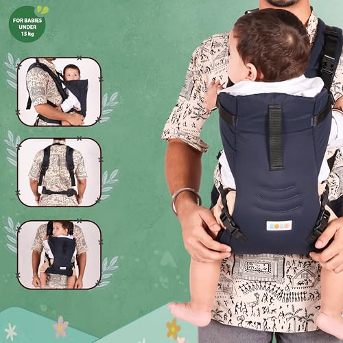 Koko 2-in-1 Easy-to-Wear Adjustable Baby Carrier Cum Kangaroo Bag-Lightweight and Breathable-Back-Front Carrier for Baby with Safety Belt-Max Weight Up to 15 Kg (Navy Blue)