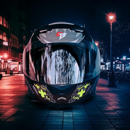 Steelbird SBA-21 Genie ISI Certified Full Face Graphic Helmet for Men and Women with Inner Smoke Sun Shield (Glossy Black Neon)