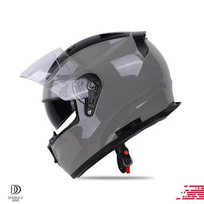 IGNYTE IGN-7 ISI Certified Full Face Helmet Motorbike Helmet with Outer Anti-Fog Clear Visor and Inner Smoke Sun Shield (Glossy Titanium Grey)