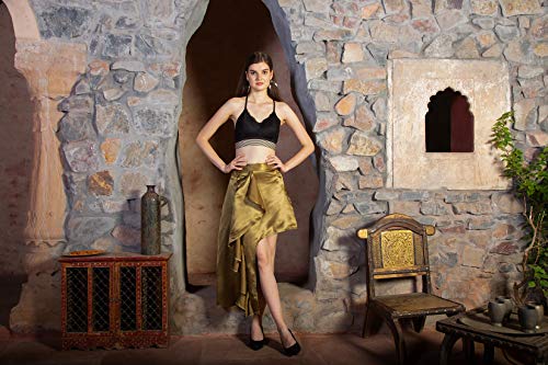 ORZEL Girls/Women’s Satin Asymmetrical Ruffle Skirt Latest Women Western Short Dresses (Olive Green)