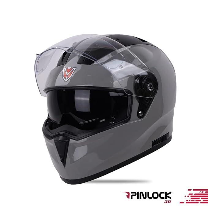 IGNYTE IGN-7 ISI Certified Full Face Helmet Motorbike Helmet with Outer Anti-Fog Clear Visor and Inner Smoke Sun Shield (Glossy Titanium Grey)