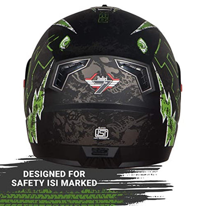 Steelbird SBA-1 R2K Live ISI Certified Full Face Graphic Helmet for Men and Women (Matt Black Green with Clear Visor)