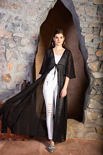 Visit the ORZEL Store ORZEL Ladies Black Georgette Fabric Full Length Shrug (Black)