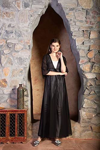 Visit the ORZEL Store ORZEL Ladies Black Georgette Fabric Full Length Shrug (Black)