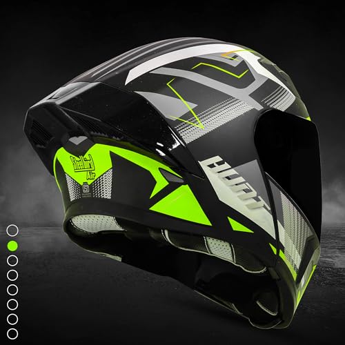 Steelbird SBA-20 Hunt ISI Certified Flip-Up Graphic Helmet for Men and Women with Inner Smoke Sun Shield (Matt Black Neon with Black Spoiler and Smoke Visor)
