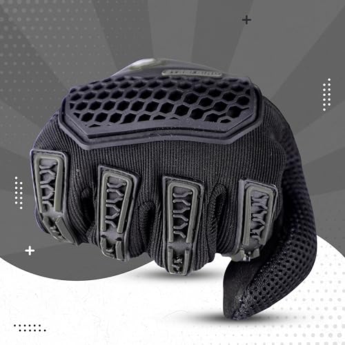 Steelbird Adventure A-2 Full Finger Bike Riding Gloves with Touch Screen Sensitivity at Thumb and Index Finger, Protective Off-Road Motorbike Racing (Black)