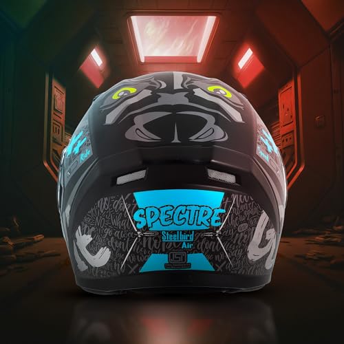 Steelbird SBA-21 Genie ISI Certified Full Face Graphic Helmet for Men and Women with Inner Smoke Sun Shield (Glossy Black Jazz Blue)