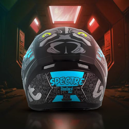 Steelbird SBA-21 Genie ISI Certified Full Face Graphic Helmet for Men and Women with Inner Smoke Sun Shield (Glossy Black Jazz Blue)