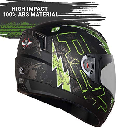 Steelbird SBA-1 R2K Live ISI Certified Full Face Graphic Helmet for Men and Women (Matt Black Green with Clear Visor)