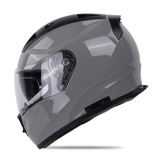 IGNYTE IGN-7 ISI Certified Full Face Helmet Motorbike Helmet with Outer Anti-Fog Clear Visor and Inner Smoke Sun Shield (Glossy Titanium Grey)