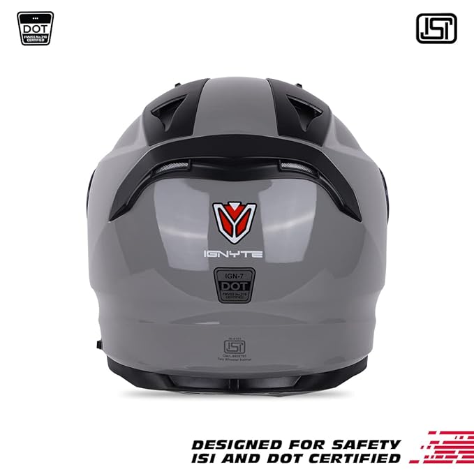 IGNYTE IGN-7 ISI Certified Full Face Helmet Motorbike Helmet with Outer Anti-Fog Clear Visor and Inner Smoke Sun Shield (Glossy Titanium Grey)