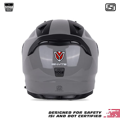 IGNYTE IGN-7 ISI Certified Full Face Helmet Motorbike Helmet with Outer Anti-Fog Clear Visor and Inner Smoke Sun Shield (Glossy Titanium Grey)