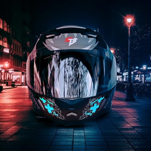 Steelbird SBA-21 Genie ISI Certified Full Face Graphic Helmet for Men and Women with Inner Smoke Sun Shield (Glossy Black Jazz Blue)