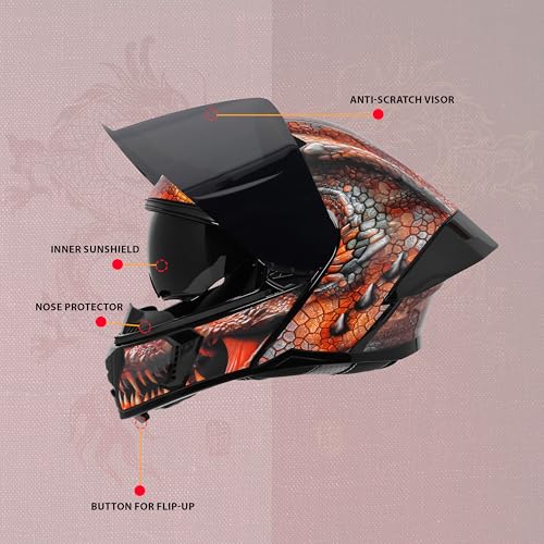 Steelbird SBA-20 Dragon ISI Certified Flip-Up Helmet for Men and Women (Glossy Black Brown)