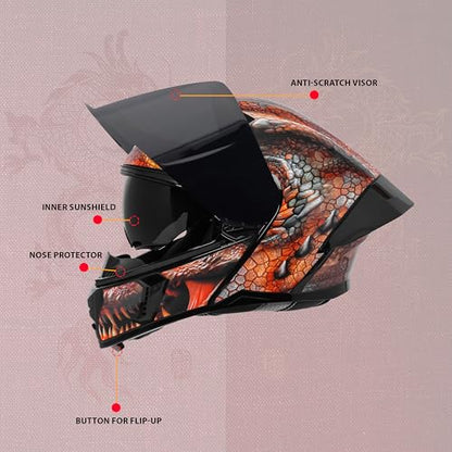 Steelbird SBA-20 Dragon ISI Certified Flip-Up Helmet for Men and Women (Glossy Black Brown)