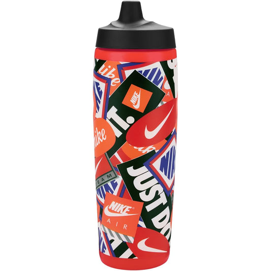 Nike REFUEL Bottle 24 OZ Graphic SQUEEZABLE Sipper Bottle 710ml (Graphic LT Crimson/Black/Safety Orange/White)