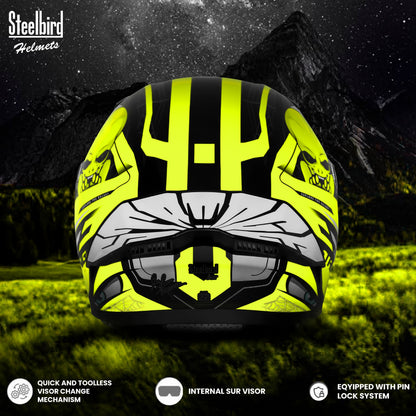 Steelbird SBA-20 Strange ISI Certified Flip-Up Graphic Helmet for Men and Women (Glossy Black Neon with Smoke Visor)