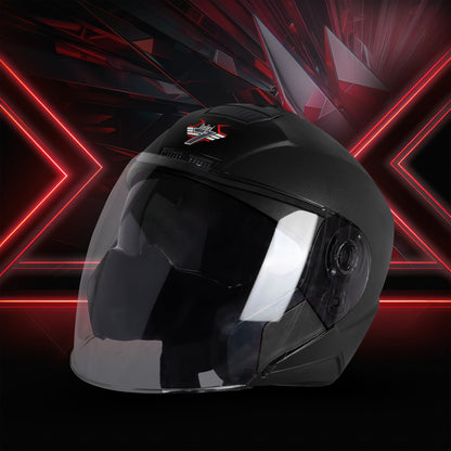 Steelbird SBA-9 7Wings  ISI Certified Open Face Helmet for Men and Women with Inner Smoke Sun Shield (Dashing Black)