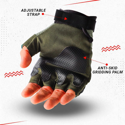 Refurbished Steelbird Polyester Protective Off-Road Motorbike Racing , Cycling Half Finger Bike Riding Gloves (Green)