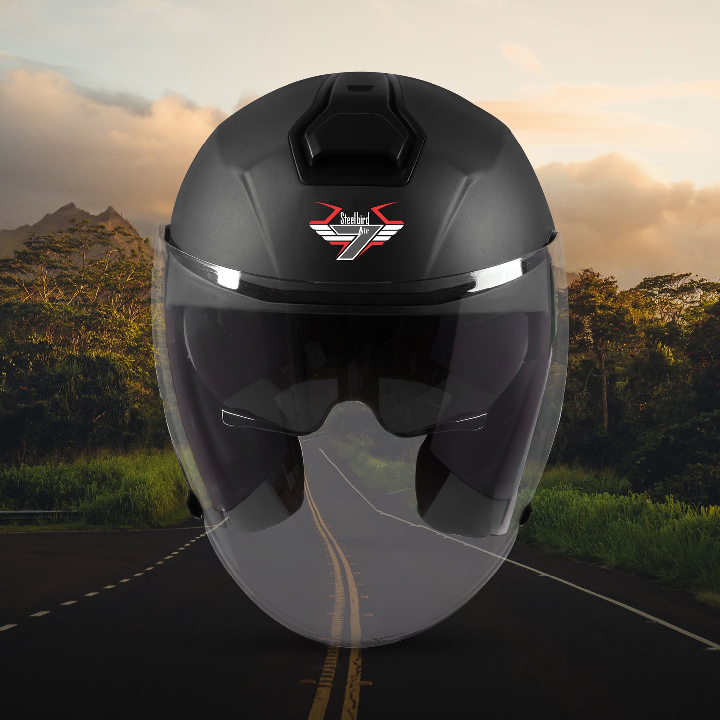 Steelbird SBA-10 7Wings ISI Certified Open Face Helmet for Men and Women with Inner Smoke Sun Shield (Glossy H.Grey)