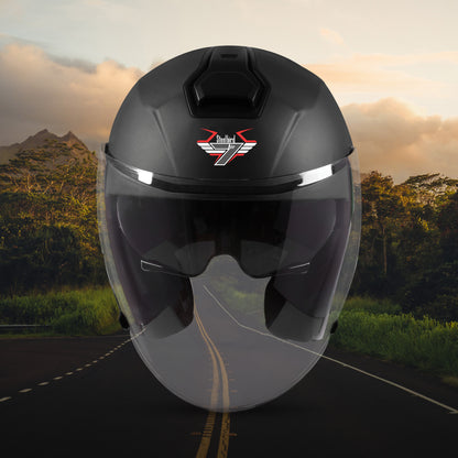 Steelbird SBA-10 7Wings ISI Certified Open Face Helmet for Men and Women with Inner Smoke Sun Shield (Glossy H.Grey)