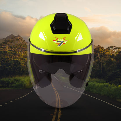 Steelbird SBA-10 7Wings ISI Certified Open Face Helmet for Men and Women with Inner Smoke Sun Shield (Glossy Fluo Neon)
