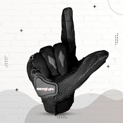 Steelbird Experience 1.0 Reflective Full Finger Bike Riding Gloves with Touch Screen Sensitivity at Thumb and Index Finger, Protective Off-Road Motorbike Racing (Black Grey)