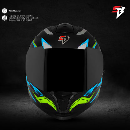Steelbird SBH-57 Fighter F7 ISI and DOT Certified Full Face Graphic Helmet for Men and Women with Inner Silver Sun Shield (Glossy Black Jazz Blue)