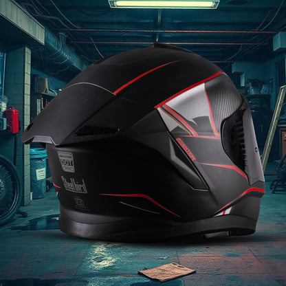 Steelbird SBH-57 Carbon Fighter ISI and DOT Certified Full Face Helmet for Men and Women (Glossy Black Red)