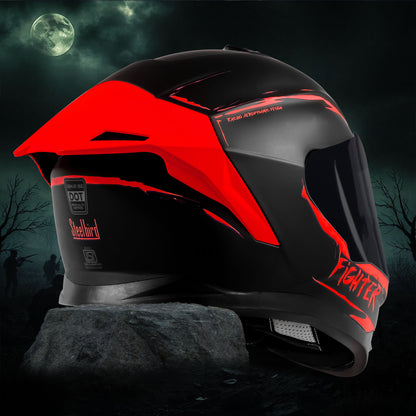 Steelbird SBH-57 Fighter F2 ISI and DOT Certified Full Face Helmet for Men and Women With Inner Silver Sun Shield (Glossy Black Red)