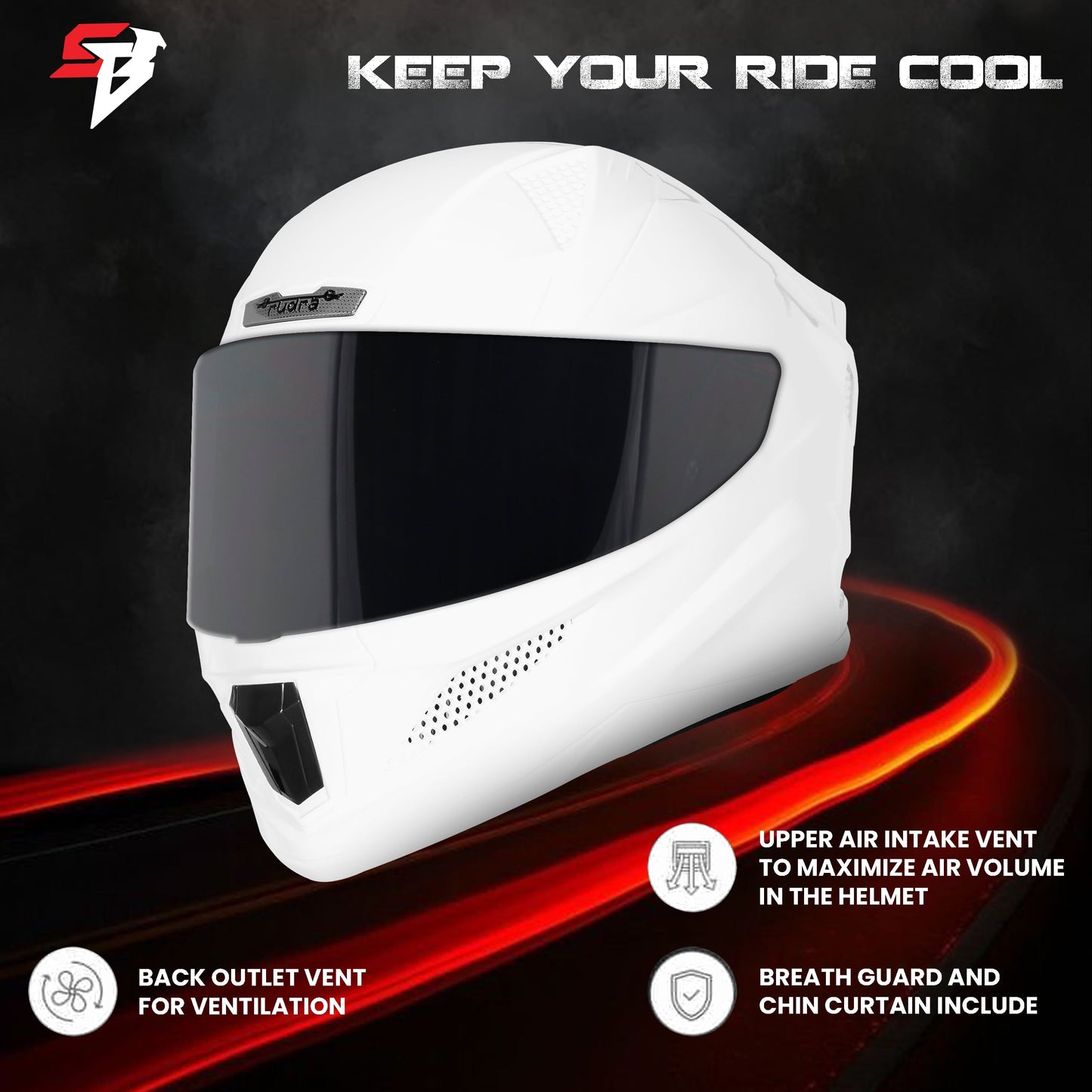 Steelbird SBH-25 Rudra ISI Certified Full Face Helmet for Men and Women (Glossy White with Smoke Visor)