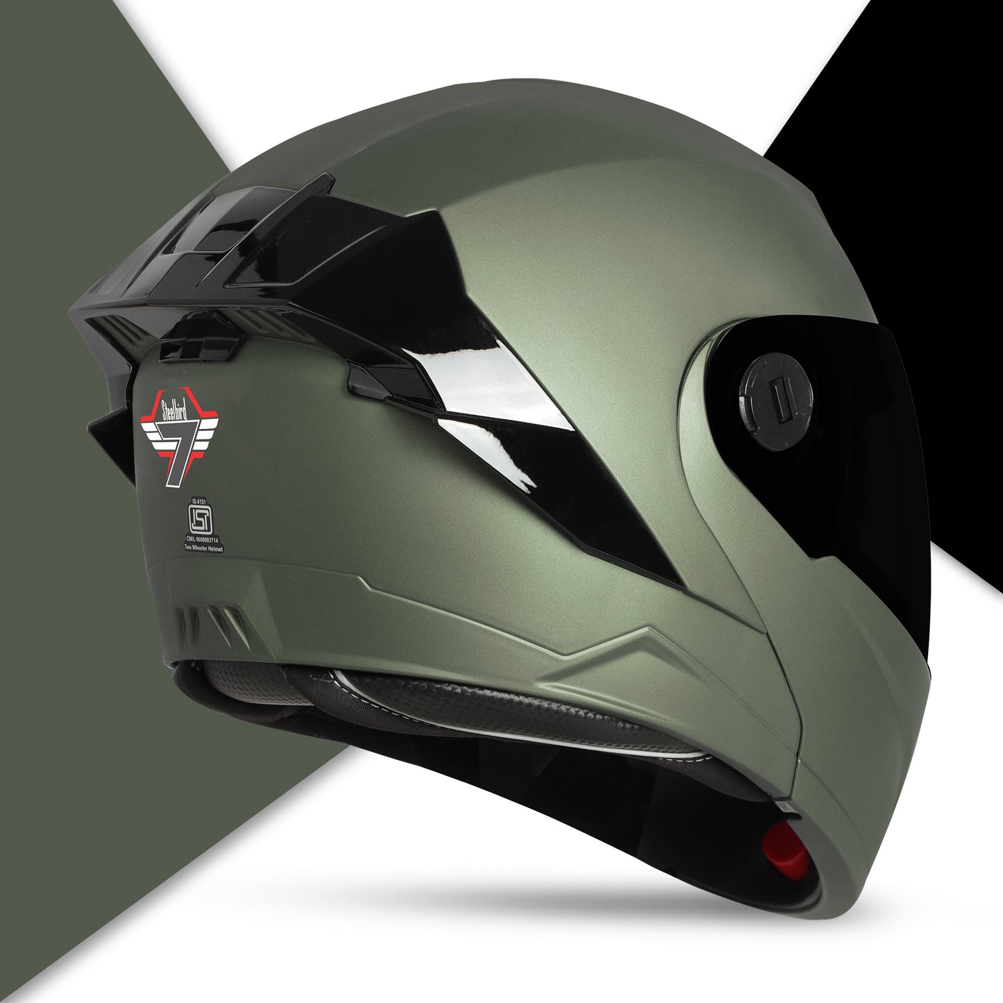 Steelbird SBA-8 7Wings ISI Certified Flip-Up Helmet for Men and Women (Matt Battle Green with Smoke Visor)