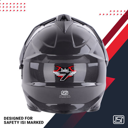 Steelbird GT Off Road ISI Certified Motocross Double Visor Full Face Helmet Outer Clear Visor and Inner Smoke Sun Shield (Glossy Axis Grey)