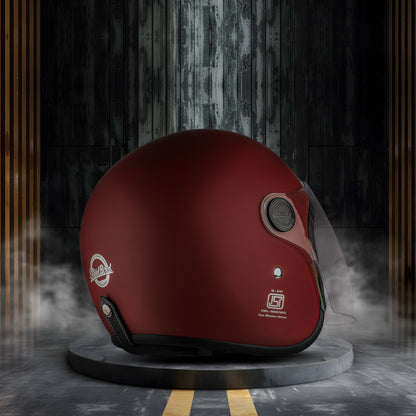 Steelbird SBH-56 Retro ISI Certified Open Face Helmet for Men and Women (Matt Maroon)