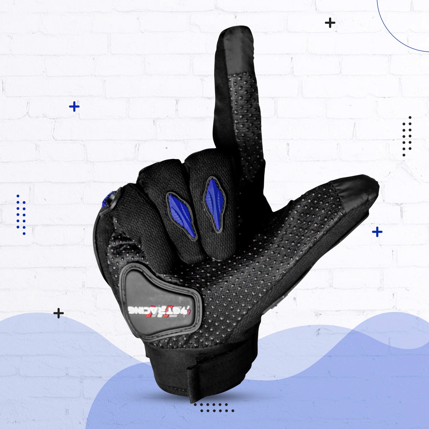 Steelbird Experience 1.0 Reflective Full Finger Bike Riding Gloves with Touch Screen Sensitivity at Thumb and Index Finger, Protective Off-Road Motorbike Racing (Black Blue)