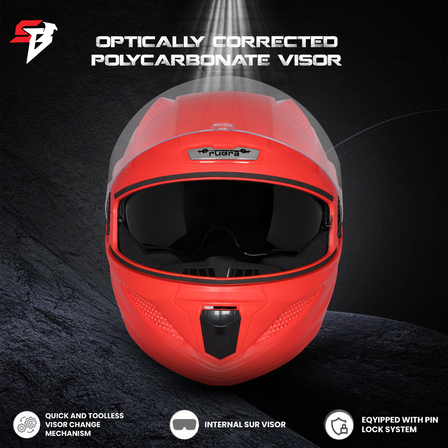 Steelbird SBH-25 Rudra ISI Certified Full Face Helmet for Men and Women with Inner Smoke Sun Shield (Glossy Sports Red)