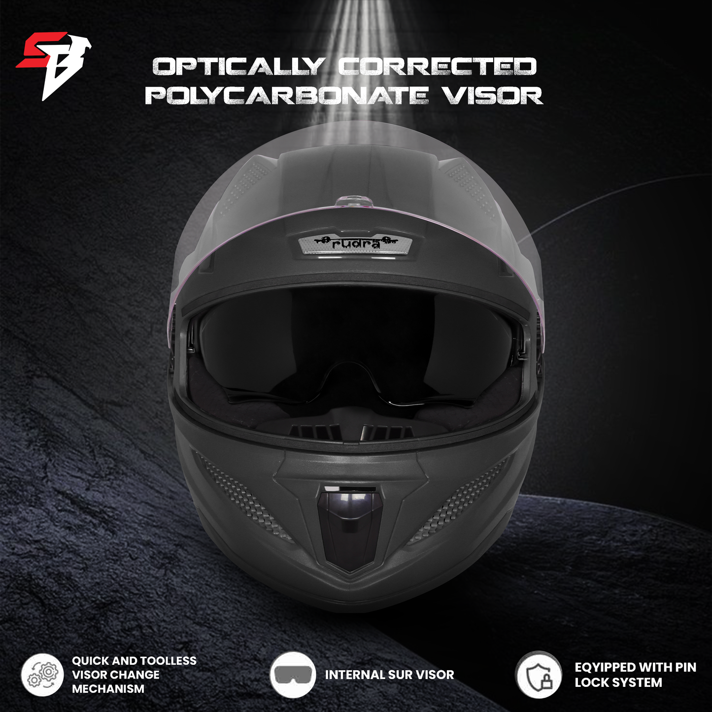 Steelbird SBH-25 Rudra ISI Certified Full Face Helmet for Men and Women with Inner Smoke Sun Shield (Glossy H.Grey)