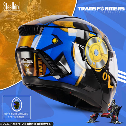 Steelbird SBH-40 Transformers Optimus Prime ISI Certified Full Face Graphic Helmet for Men and Women with Inner Smoke Sun Shield (Matt Black Gold)