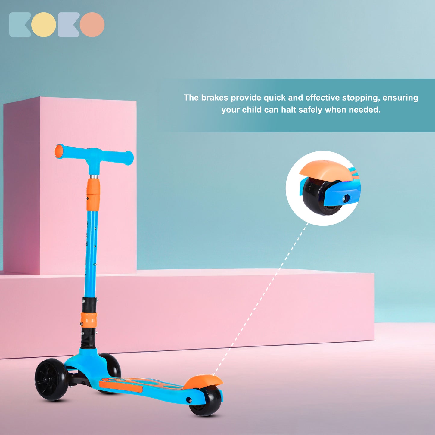 Refurbished Koko Rusty Kick Scooter with Adjustable Height and Portable, Kids Scooter with PVC Wheels for Age 3+ (Max User Weight: 40kg)(Blue)