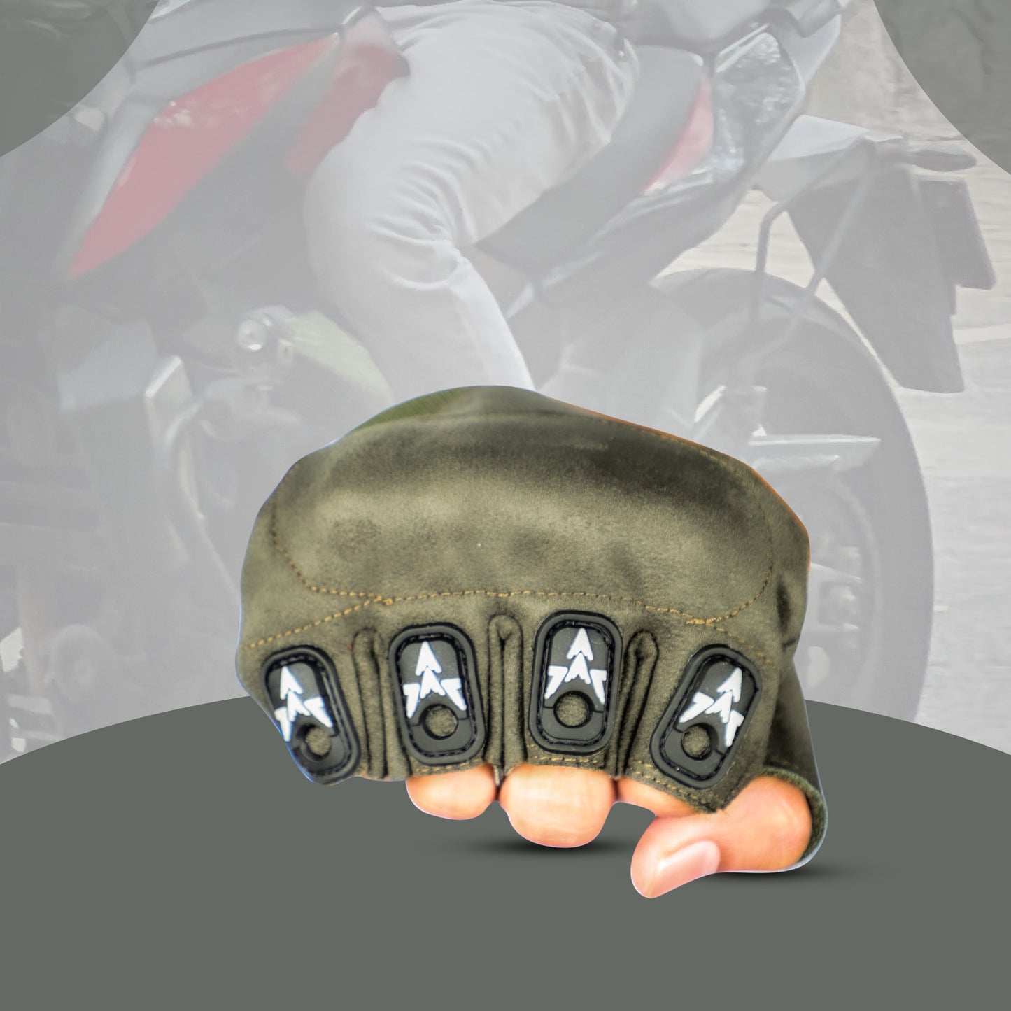 Steelbird Experience 1.0 Reflective Half Finger Bike Riding Gloves, Protective Off-Road Motorbike Racing (Green)