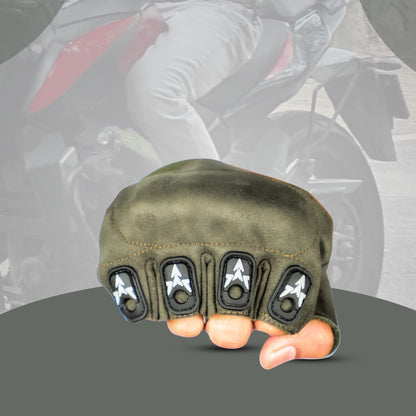 Steelbird Experience 1.0 Reflective Half Finger Bike Riding Gloves, Protective Off-Road Motorbike Racing (Green)