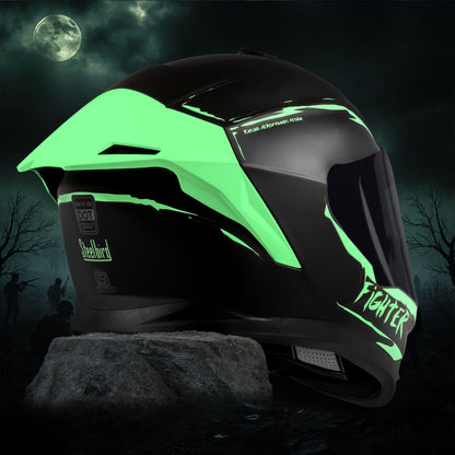 Steelbird SBH-57 Fighter F2 ISI and DOT Certified Full Face Helmet for Men and Women With Inner Silver Sun Shield (Glossy Black Green)