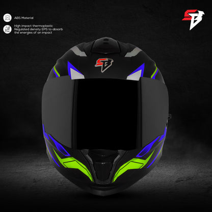 Steelbird SBH-57 Fighter F7 ISI and DOT Certified Full Face Graphic Helmet for Men and Women with Inner Silver Sun Shield (Glossy Black Blue)