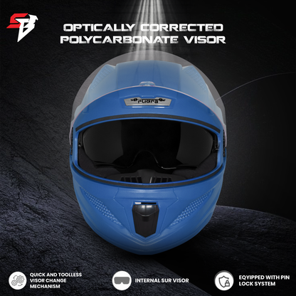 Steelbird SBH-25 Rudra ISI Certified Full Face Helmet for Men and Women with Inner Smoke Sun Shield (Glossy Y.Blue)