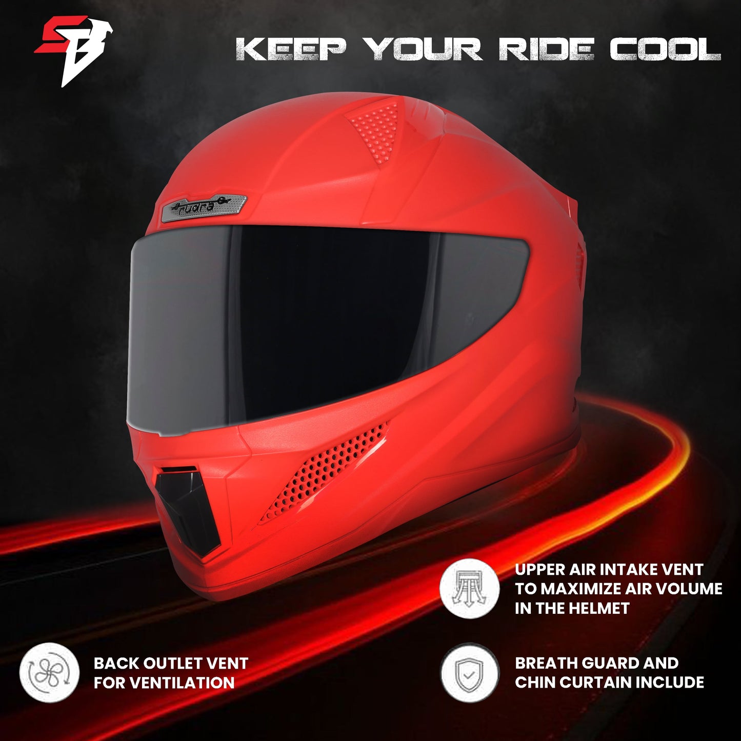 Steelbird SBH-25 Rudra ISI Certified Full Face Helmet for Men and Women (Dashing Red With Smoke Visor)