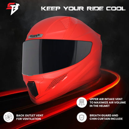 Steelbird SBH-25 Rudra ISI Certified Full Face Helmet for Men and Women (Dashing Red With Smoke Visor)