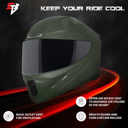 Steelbird SBH-25 Rudra ISI Certified Full Face Helmet for Men and Women (Dashing Battle Green With Smoke Visor)