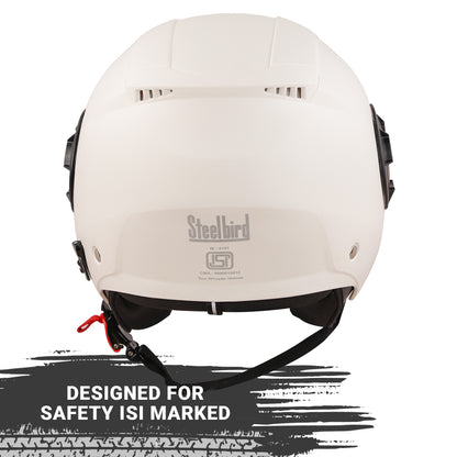 Steelbird SBH-31 GT Dashing ISI Certified Open Face Helmet for Men and Women with Inner Sun Shield ( Dual Visor Mechanism ) (Dashing White)