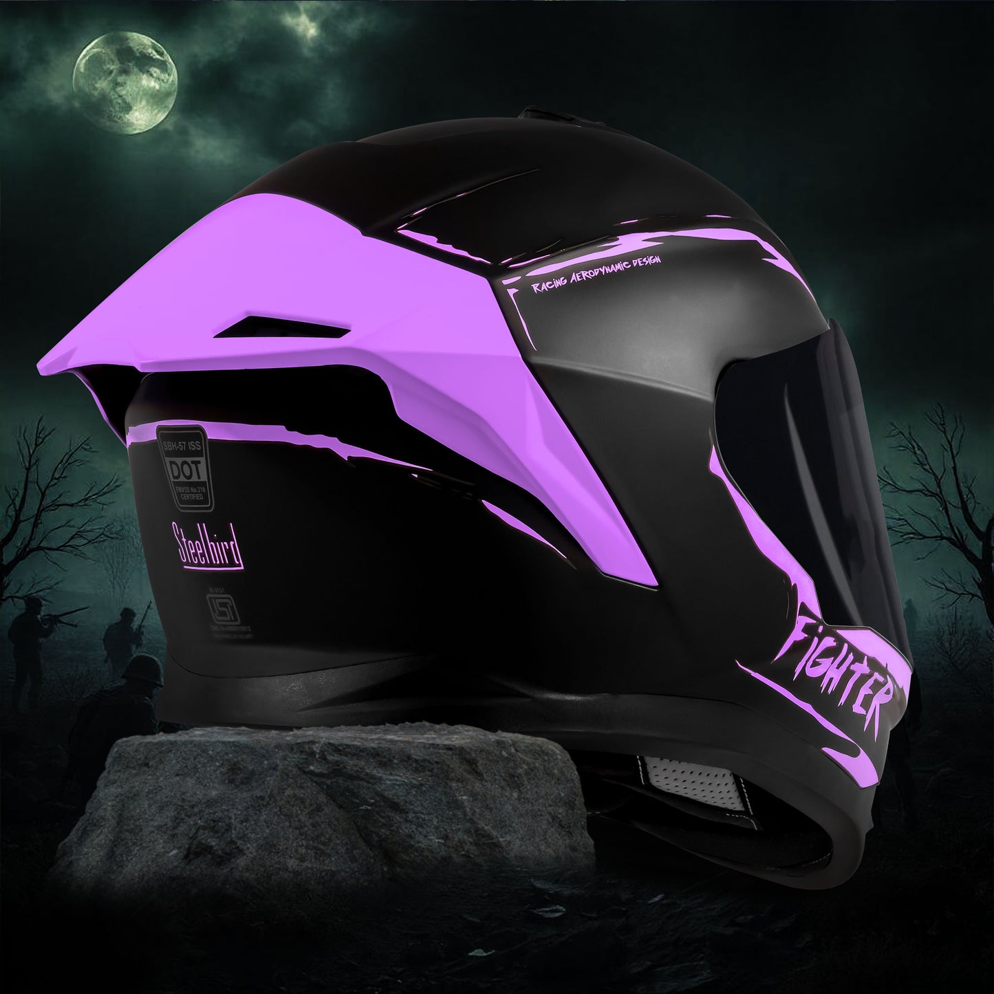Steelbird SBH-57 Fighter F2 ISI and DOT Certified Full Face Helmet for Men and Women With Inner Silver Sun Shield (Glossy Black Purple).