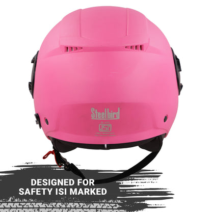 Steelbird GT Dashing ISI Certified Open Face Helmet for Men and Women with Inner Sun Shield ( Dual Visor Mechanism ) (Dashing Pink)